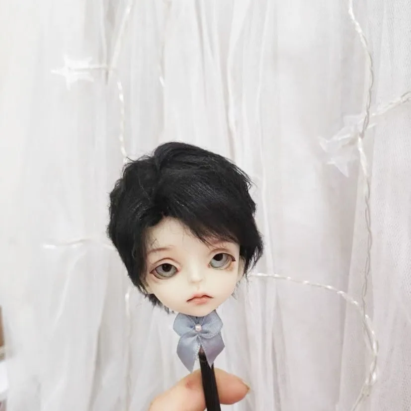 Gemengd blauw jongenspophaar, OB11 imitatie strandwol pruik, BJD hoofdomtrek 12,5-18 cm