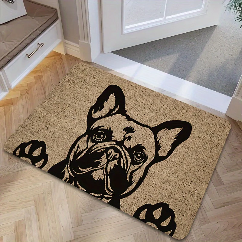 Modern French Bulldog Door Mat – Flannel, Thick Pile, Upright Ear & Paw Design for Café or Studio Entrance rugs