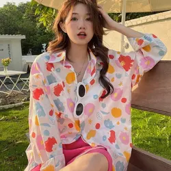 Printing Mid Length Version Tops Ladies Fashion Long Sleeve Shirts Summer Streetwear Sunscreen Women Clothing Straight Blouses