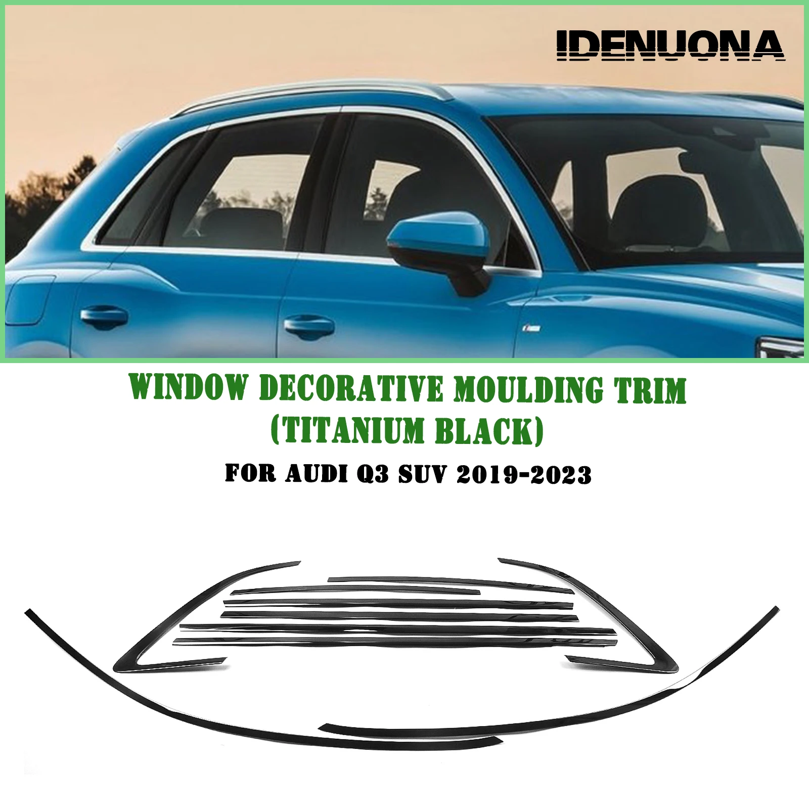 

For AUDI Q3 SUV 2019-2023 Exterior Window Trim Strip Cover Titanium Black Door Waterproof Seal Shade Moulding Decorative