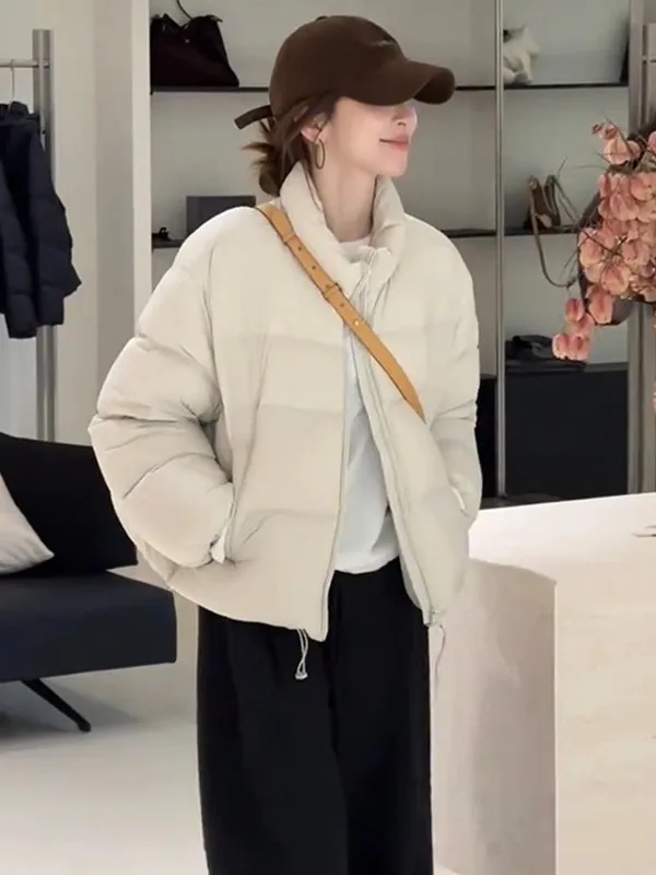 

Новая короткая женская куртка-пуховик 2025 года: стильная, приталенная, теплая, из белого утиного пуха, универсальная верхняя одежда в корейском стиле, свободный крой