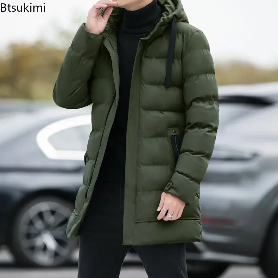 2024 Heren Winter Warme Jassen Capuchon Casual Lange Donzen Jassen Dikker Warm Parka 'S Mannen Outwear Winter Jassen Slim Fit Jassen