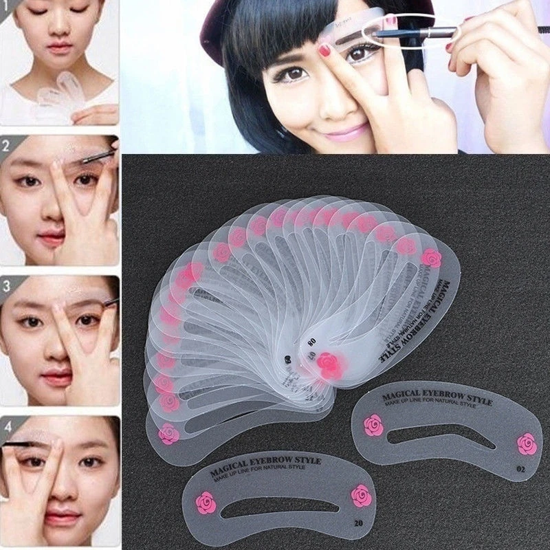 24pcs/set Women DIY Eyebrow Shaping Stencil Grooming Kit Shaper Template MakeUp Beauty Accessories Eye Makeup Stencils Wholesale