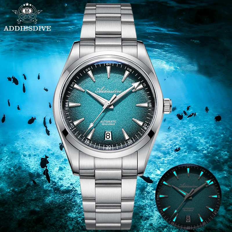 

ADDIESDIVE Men's Automatic Watch 100m Waterproof Super Luminous Wristwatch Domed Bubble Glass 316L Stainless Steel Watches Male