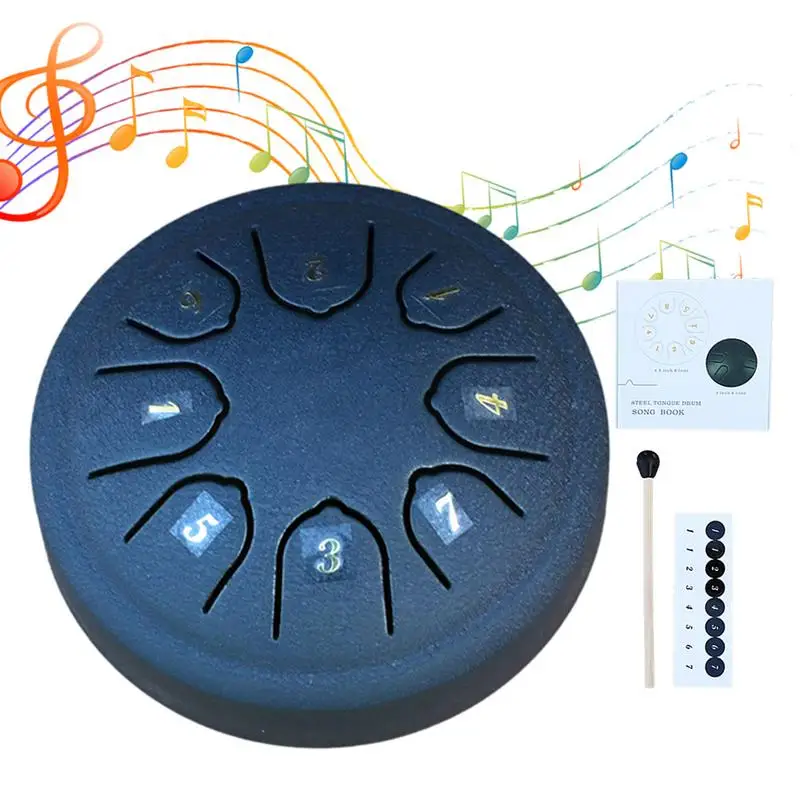 Mini Steel Tongue Drum 4.5 Inch Handpan Drum With Music Book And Drumsticks 8 Notes Pleasant Sound C Key Mini Steel Tongue Drum