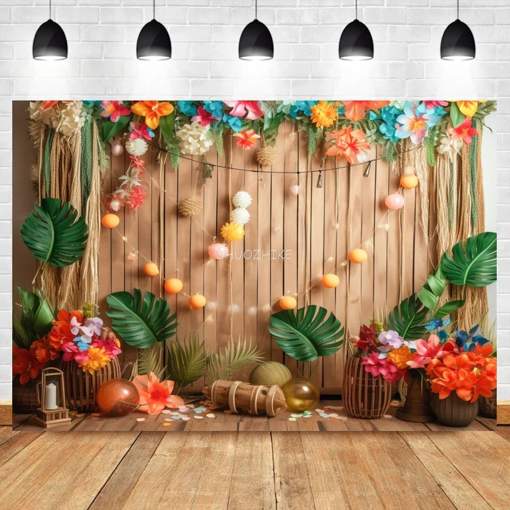 

Summer Flamingo Photo Backdrop Tropical Palms Tree Luau Aloha Hawaii Beach Seaside Baby Birthday Party Photography Background