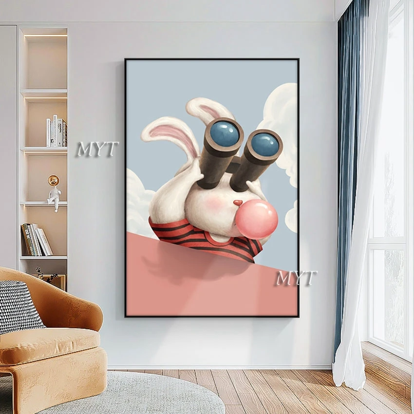 

Unframed Oil Paintings Of Rabbits Loveliness Cartoon Picture Abstract Telescope Hand Drawing Home Goods Wall Art Canvas Painting