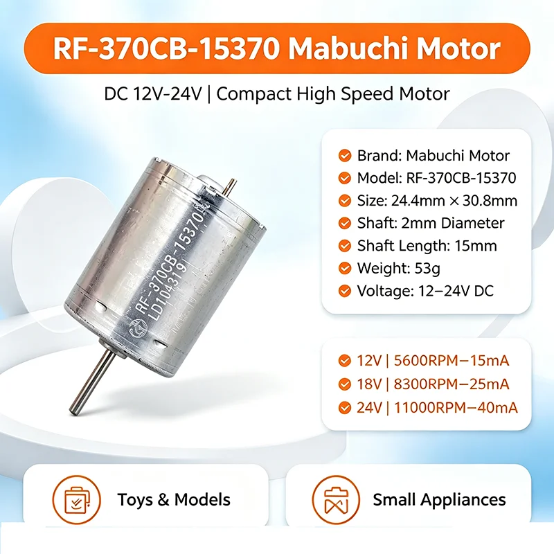 MABUCHI RF-370CB-15370 Mini 370 Series DC Electric Motor 12V 18V 24V 11000RPM Micro 24mm Size for Office Device And Car Pump Par
