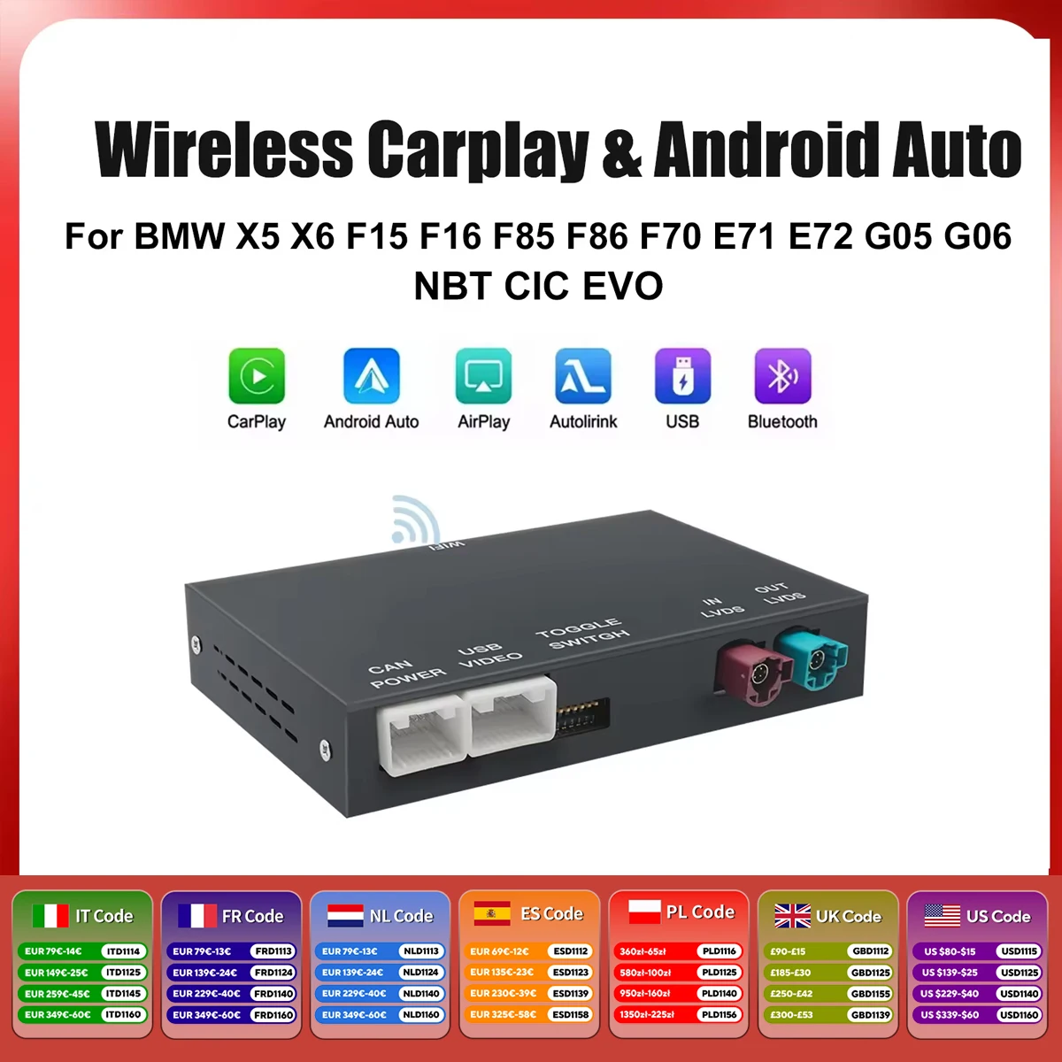 AUTOABC Wireless CarPlay Per BMWX5 X6 F15 F16 F85 F86 F70 E71 E72 G05 G06 Con Android Auto Mirror Link AirPlay Car Play
