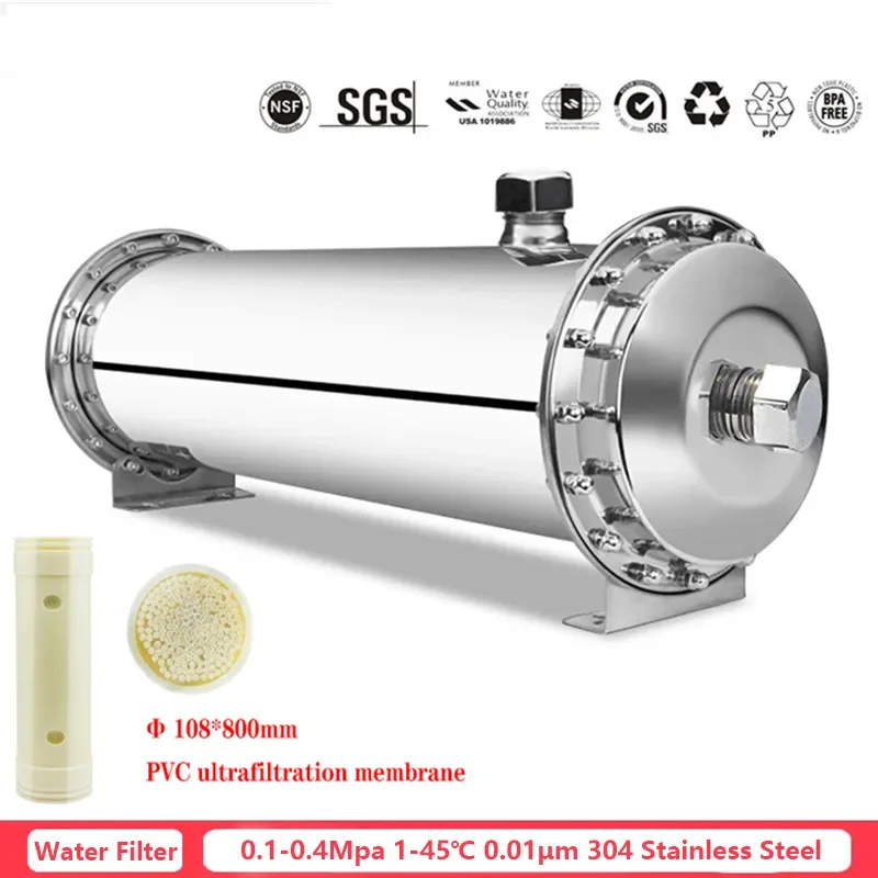 1000L Water Filter System 304 Stainless Steel PVDF Ultrafiltration Purifier Home Direct Drink Kitchen Filters Washable Cartridge