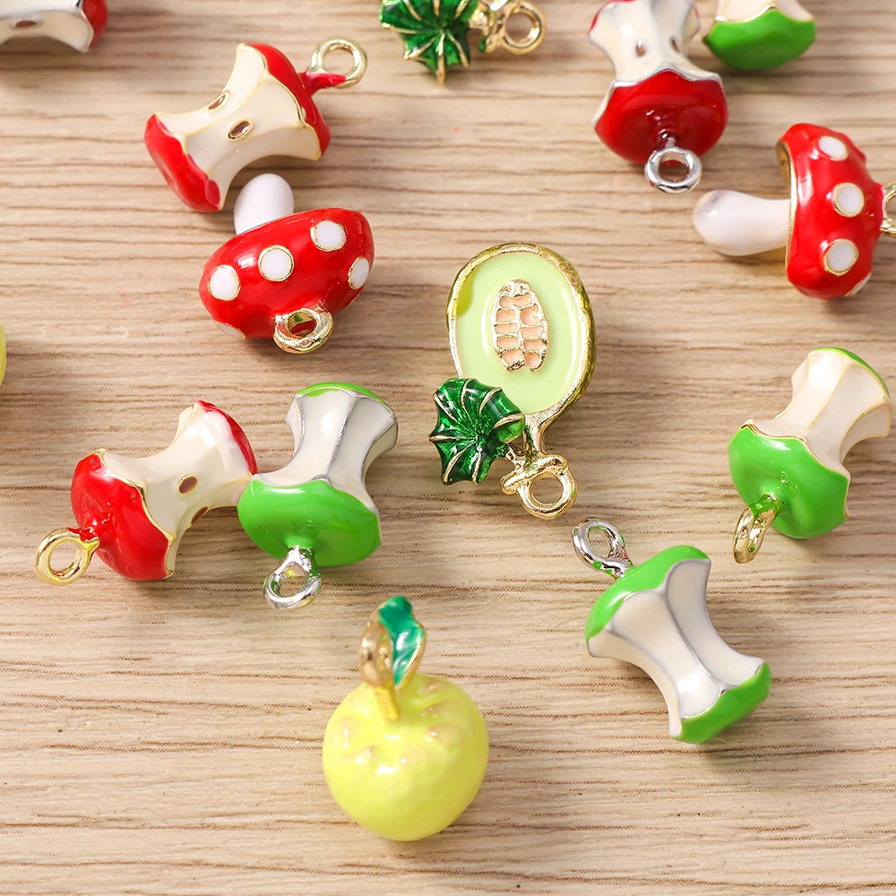 Tusember 5 Stück schöne Anhänger, Pilz-Pomelo-Cantaloupe-Apfel-Anhänger, Charm-Perlen für DIY-Schmuckherstellung mit Sterling-Markenarmbändern – Detail 1