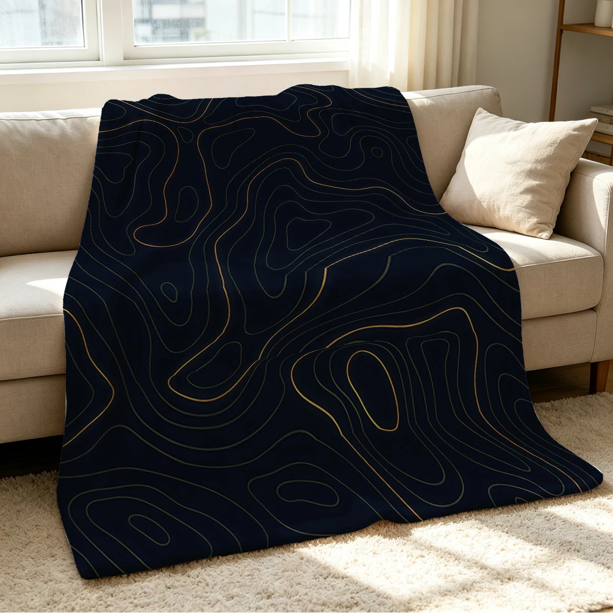 Gold Contour Blanket Soft Cozy Throw for Sofa Bed Festive Holiday Decor Gift for Kids and Adults,Lightweight and Warm