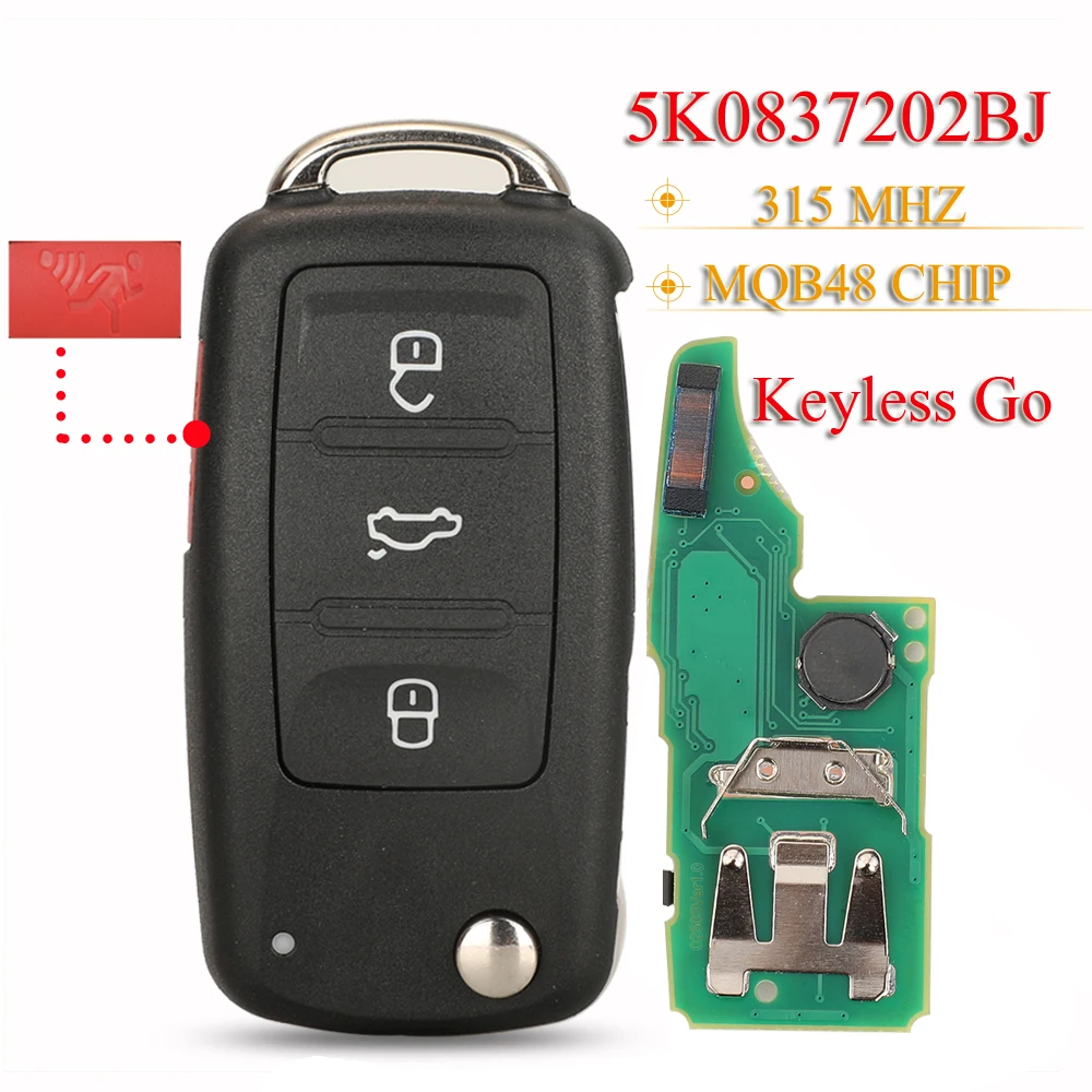 jingyuqin 5K0837202AK /BP KeylessGo Remote Key 315MHz ID48 for Volkswagen VW Tiguan Beetle EOS GOLF JETTA PASSAT NBG010206T