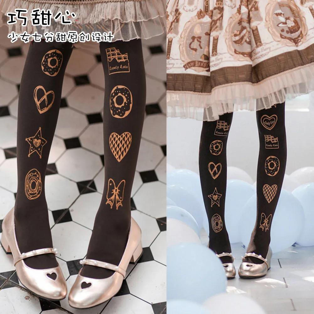 Japanese Original Sweetheart Velvet Versatile Printed Lolita Socks and Pantyhose Pair with Women's Lolita Skirts