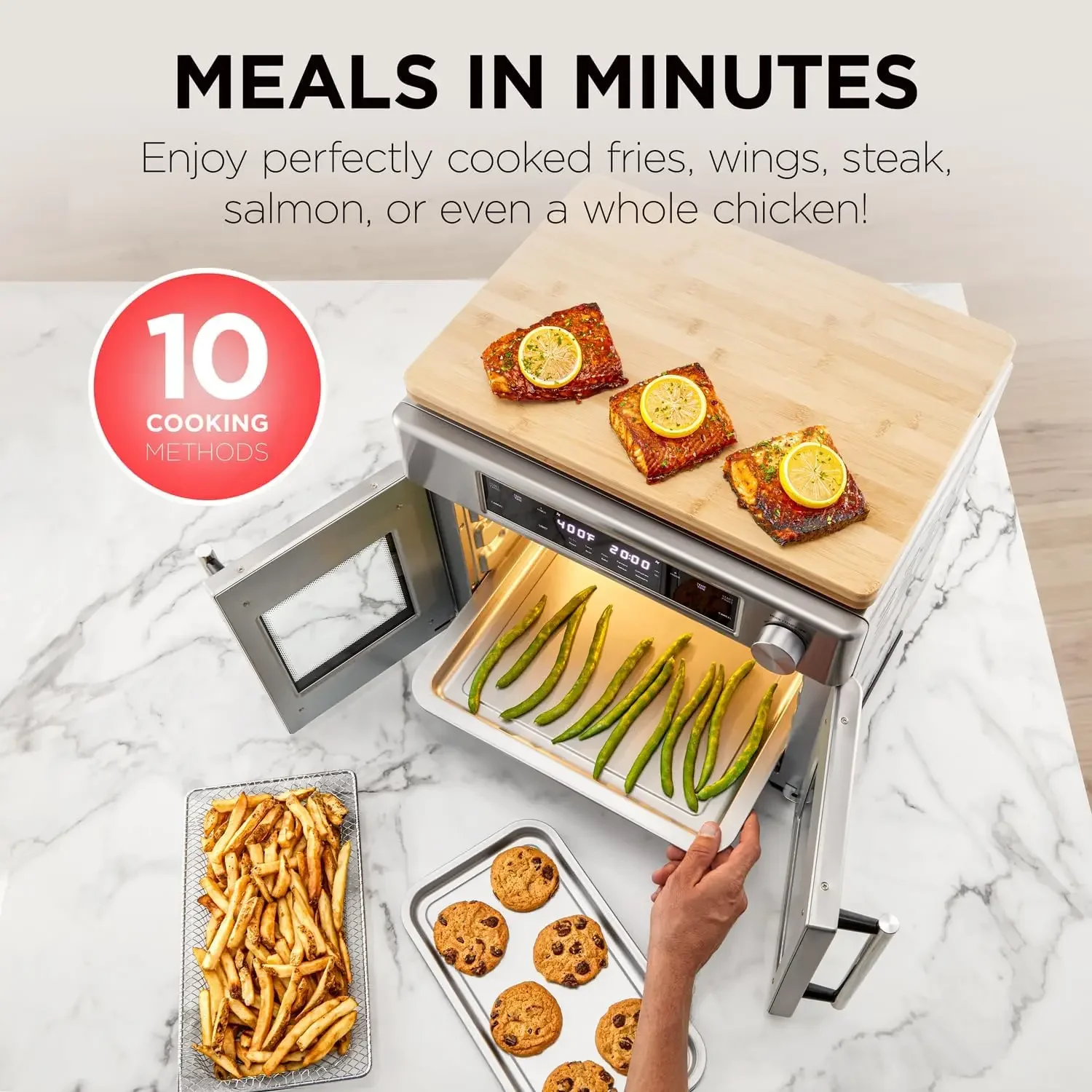 مقلاة هوائية من زون فرن باب فرنسي 32 كيو تي محمصة حرارية كومبو 10 في 1 متعددة الوظائف حتى 450 °    التحكم في درجة الحرارة 1800 واط