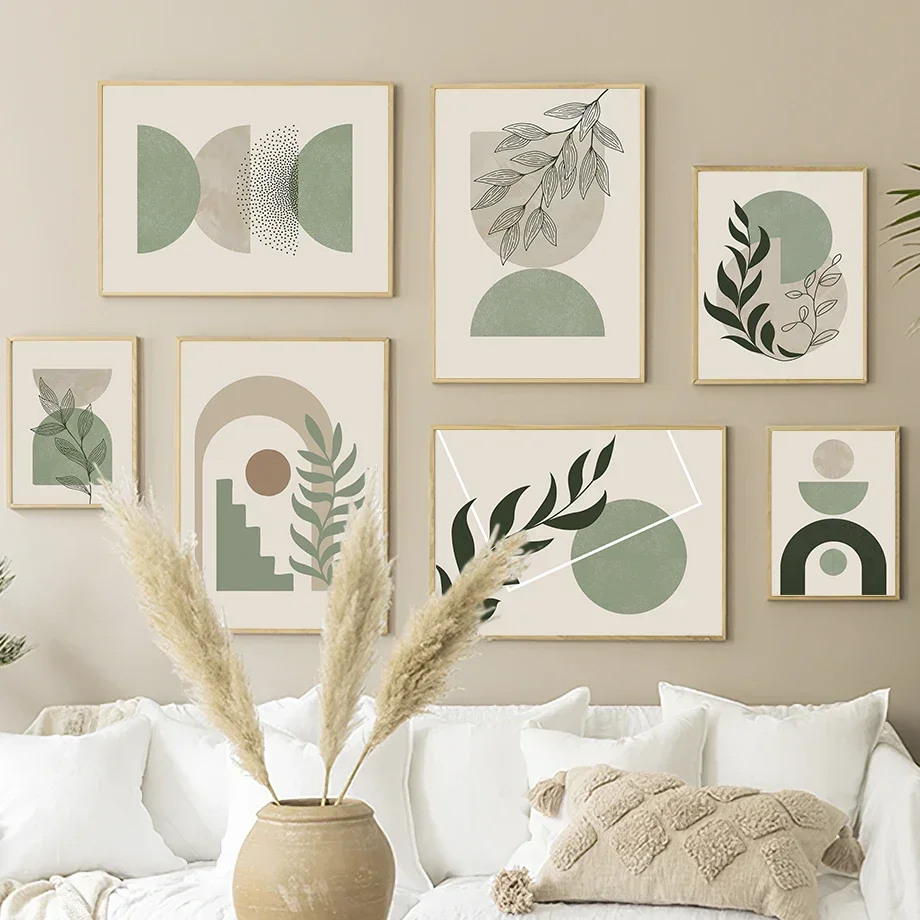 Leaves Sun Arched Geometry Abstract Boho Wall Art Canvas Painting Nordic Posters And Prints Wall Pictures For Living Room Decor