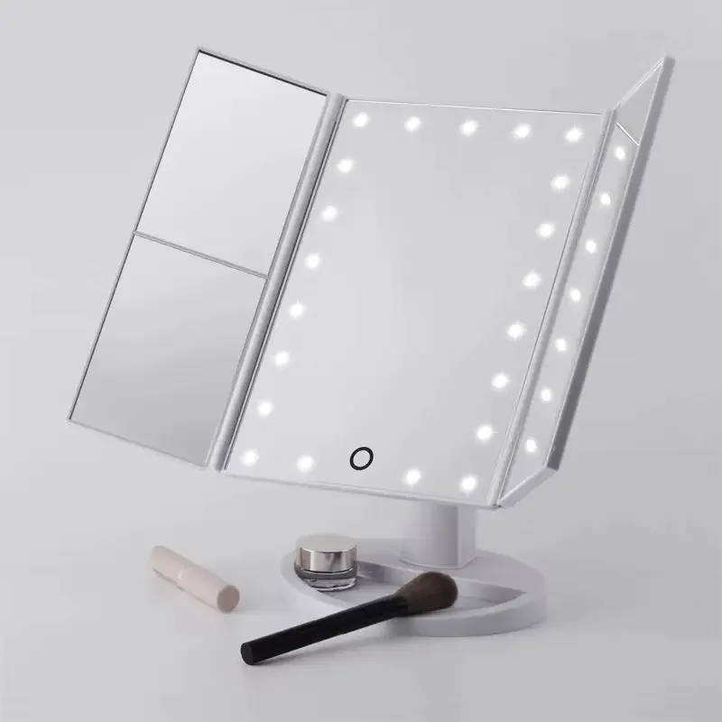 مرآة مكياج ثلاثية الطي للسفر مع تكبير ضوء LED، مرآة زينة مخصصة هدايا للنساء #6