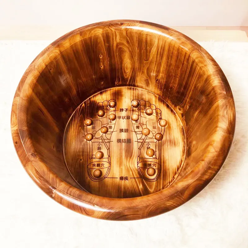 Solid Wood Thermal Foot Bath Bucket, Carbonized Deep Tub for Leg Soaking, Home Foot Massage Basin