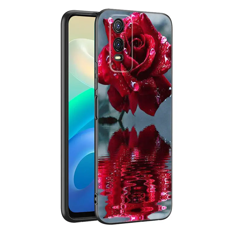 Rose Pink Flower Silicone Phone Case For V27 V30 Pro V29e Y27 Y55 Y78 5G Y02S Y15S Y17S Y21S Y33S Y76S Y16 Y22 Y35 Y36 image 5