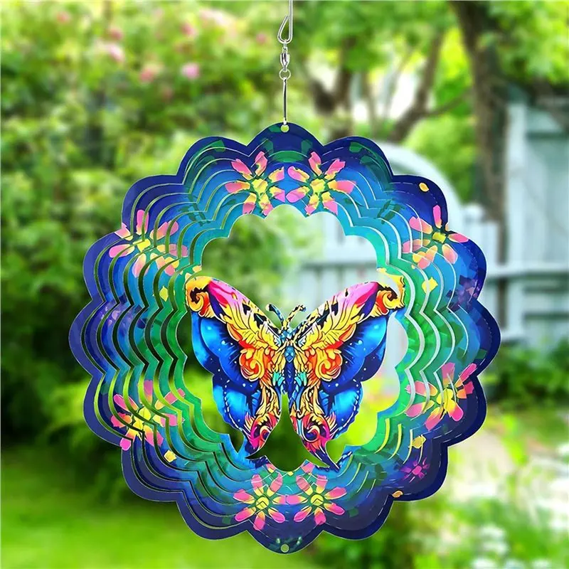BMBY-2X Wind Spinners Outdoor, Hanging Butterfly Outdoor Wind Spinner, Metal Wind Spinners For Patio Art Decorations