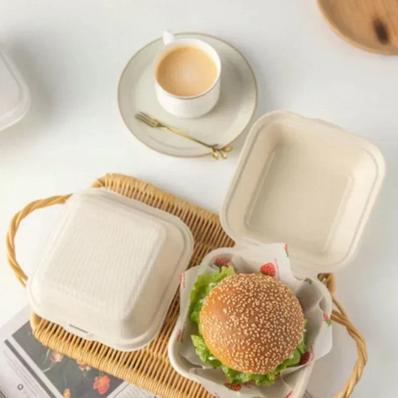 50pcs Disposable Biodegradable Environmentally Friendly Hamburger Meal Box Takeaway Package Bento Cake Dessert Package Bowl