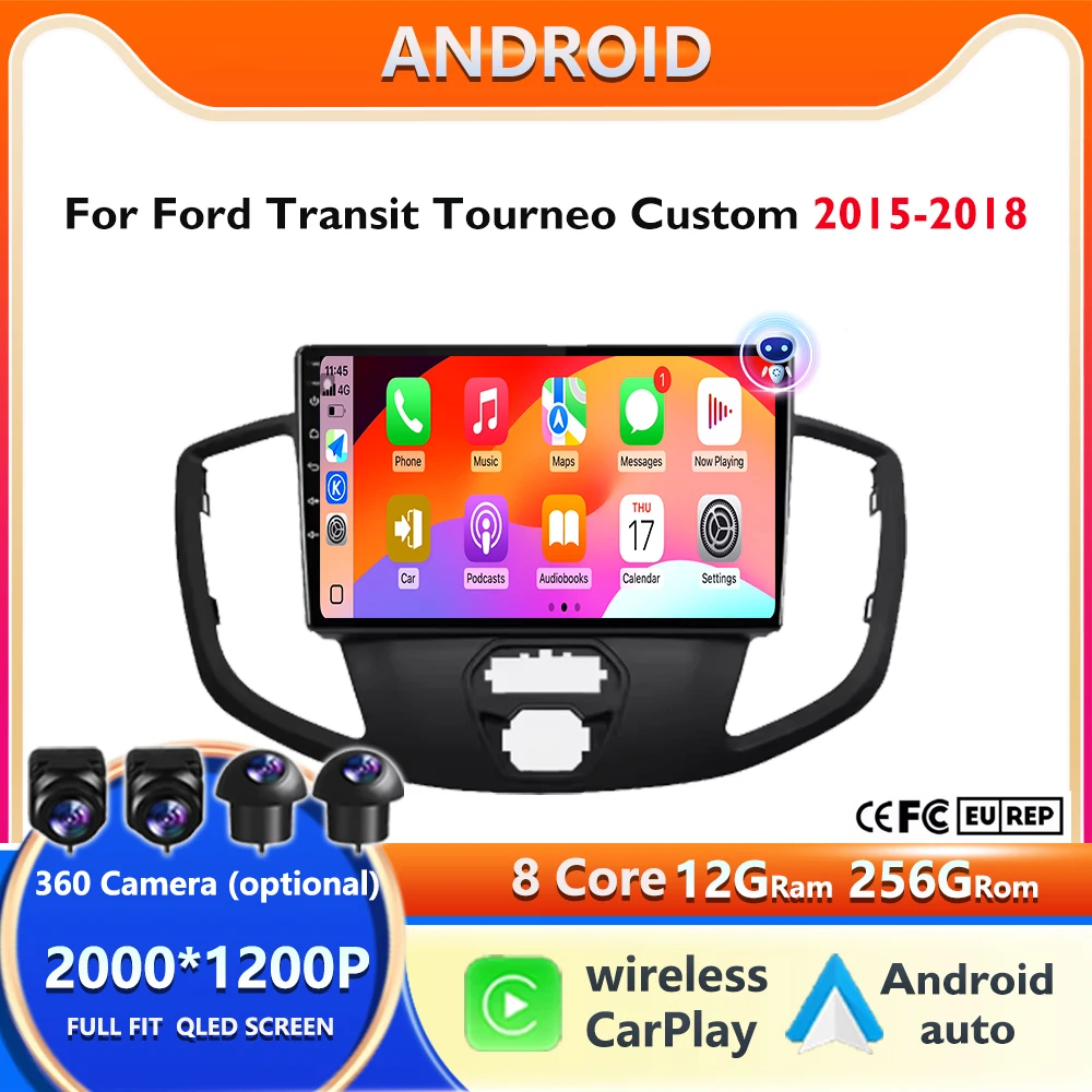 

Android 15 Car Radio GPS Navigation For Ford Transit Tourneo Custom 2015-2018 Auto Carplay Stereo Head Unit Multimedia Player