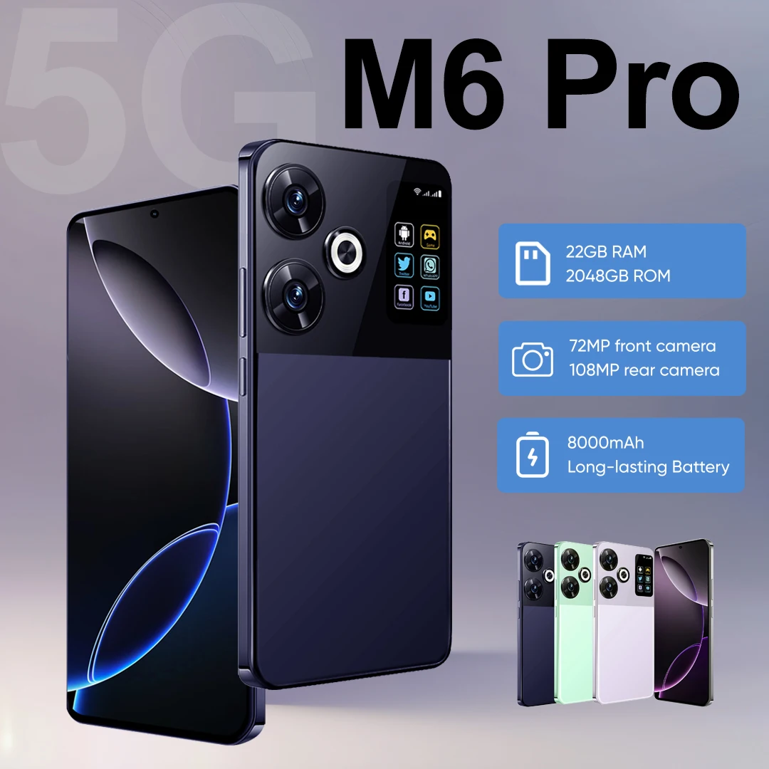 

Original M6 Pro Smartphones 7.3-inch HD 22GB+2048GB 108MP+50MP 8000mAh large battery Android 14 Snapdragon 8 Gen3 Dual SIM