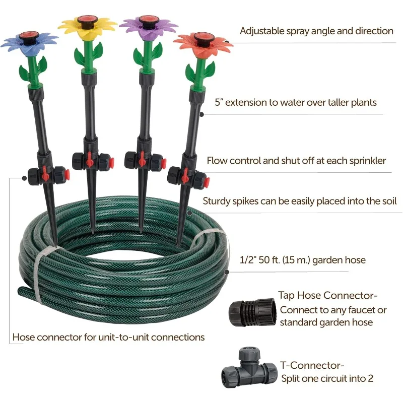 97065 Daisy Above-Ground 50 Ft Garden Hose and Sprinkler System, DIY Plant Watering Set US(Origin)