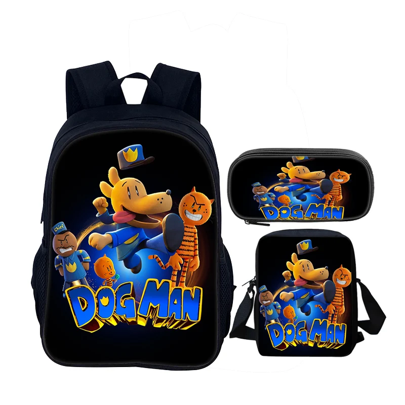 3 pcs set Child School Dogman Cartoon Backpack with shoulder Bags ,Pencil Bags School Bags for Boys Girls Best Gift