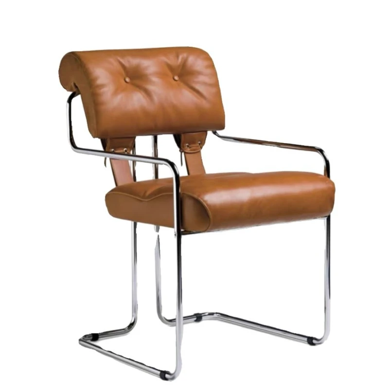 

Italian light luxury leather soft bag dining chair stainless steel meeting room chair