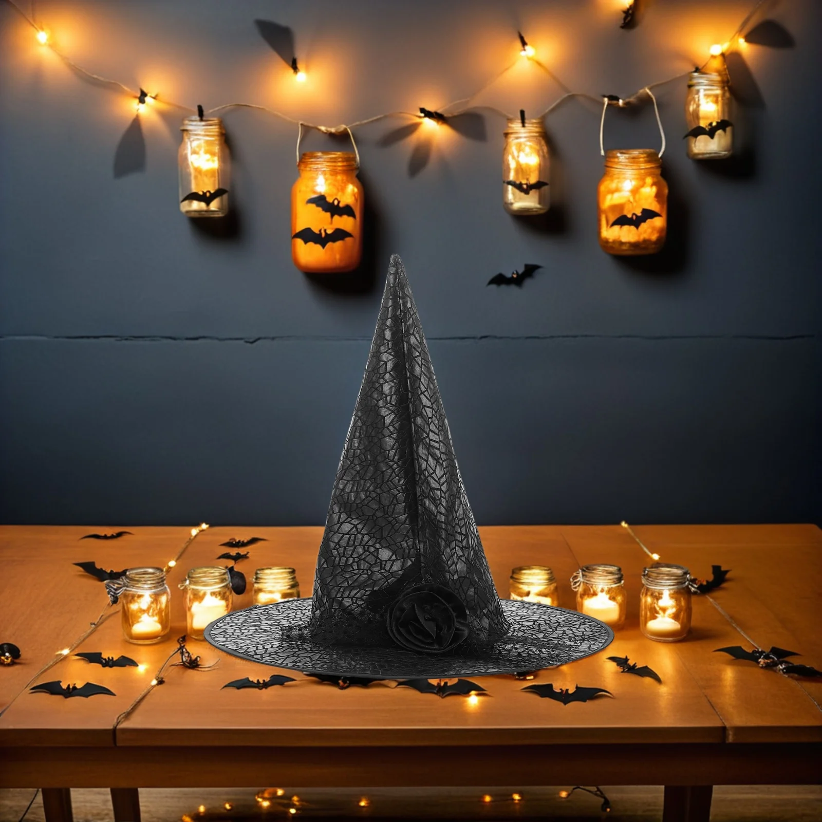 Chapéu de bruxa para halloween, véu de renda, tecido de malha rosa,  fantasia infantil adulto, acessório de cabelo para festa, chapéu de bruxa  com véu, chapéus / Acessórios para cosplay, image size:1600x1600