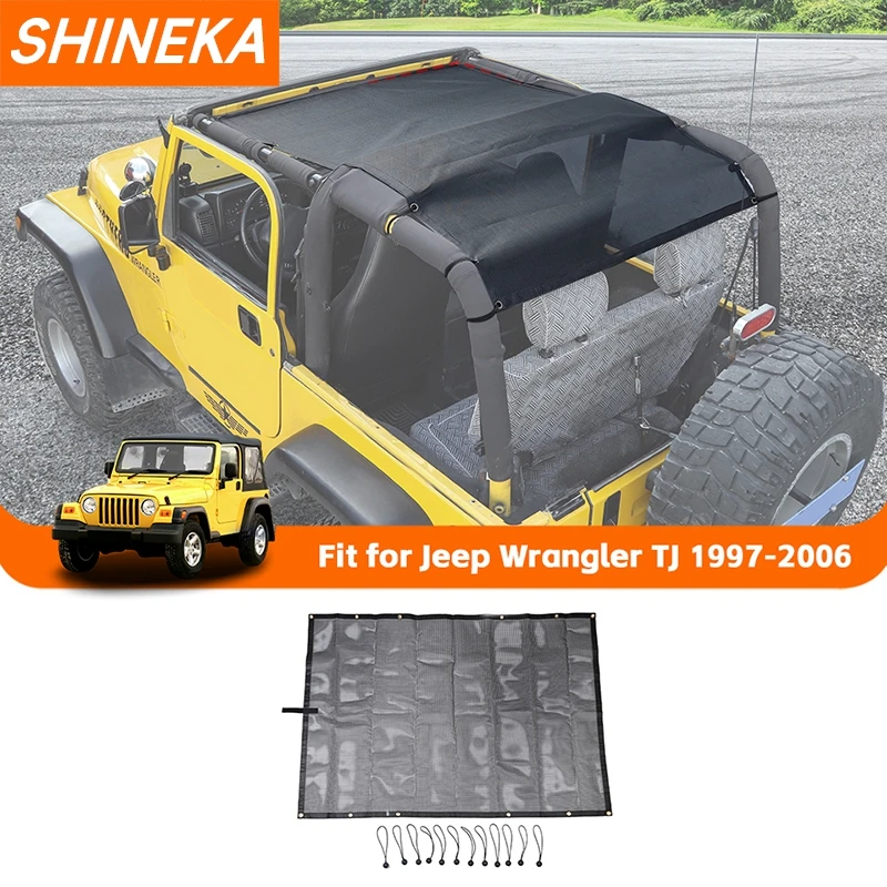 

SHINEKA Car Roof Top Sunshade Cover Heat Insulation Mesh Protection Net Anti UV Accessories for Jeep Wrangler TJ 1996-2006
