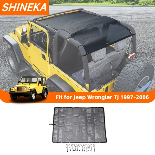 SHINEKA-parasol para techo de coche, cubierta de malla de aislamiento térmico, protección contra rayos UV, accesorios para Jeep Wrangler TJ 1996-2006