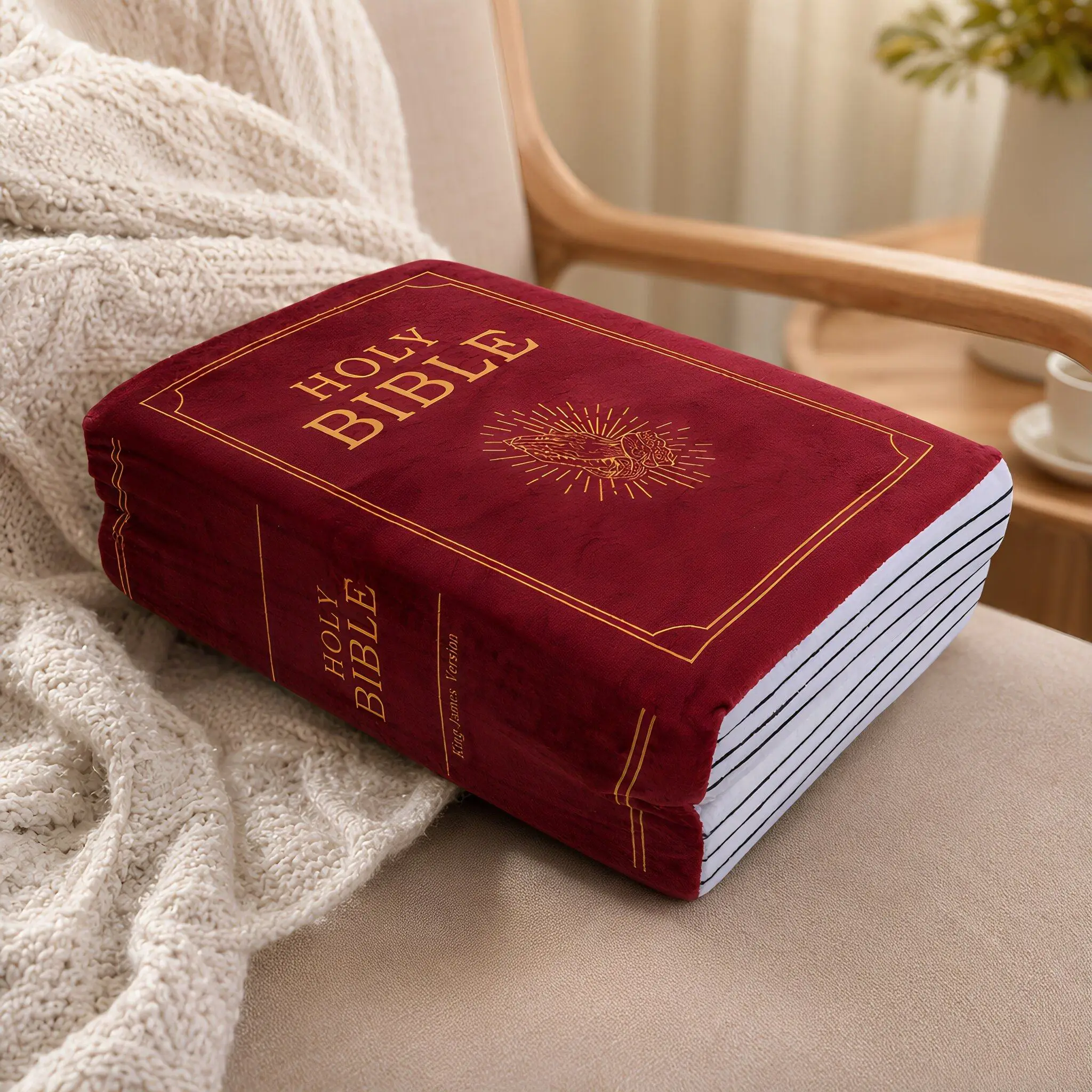 Holy Bible Pillow Book Shape Soft 13x9x3.5 Openable Bible Verse Cushion for Living Room Sofa Car Couch Office