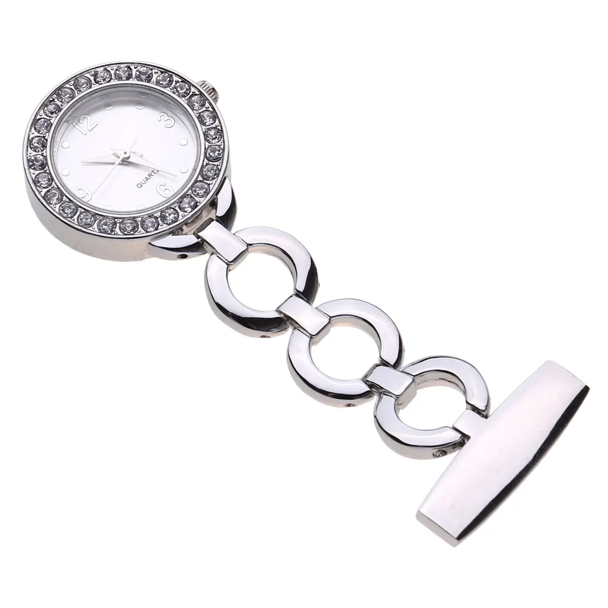 

1pc Medical Nurse Pocket Watch Iron Doctor Hanging Timepiece Golden Durable Chic Lapel Pin Diamond Decorated Easy Read Face