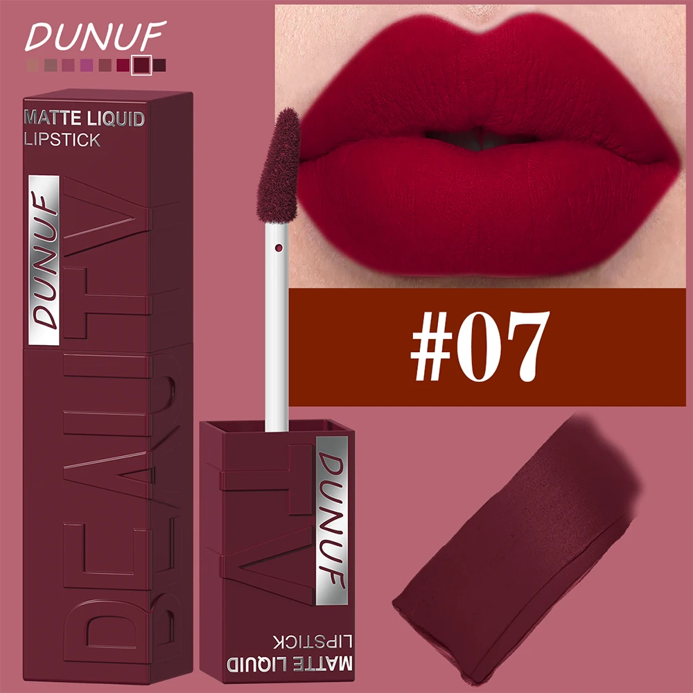 DUNUF 8-kleuren mat fluweel glad, eenvoudig aan te brengen lipgloss met vierkante buis, waterdichte driedimensionale opvullende lippenstift