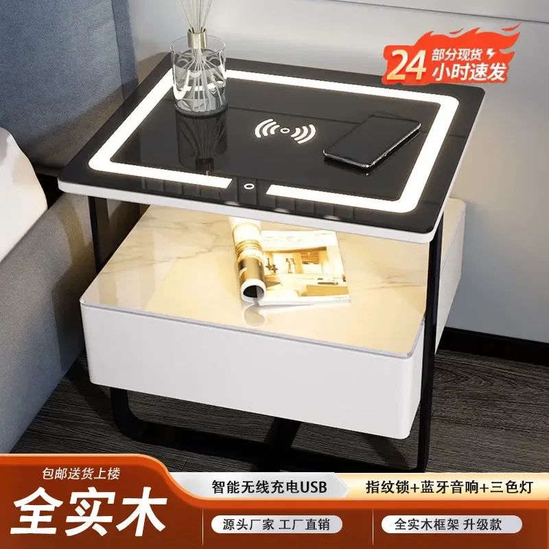 Intelligent Light Luxury Rock Slab Bedside Table Minimalist Wrought Iron Wireless Charging Modern Simple Password Lock