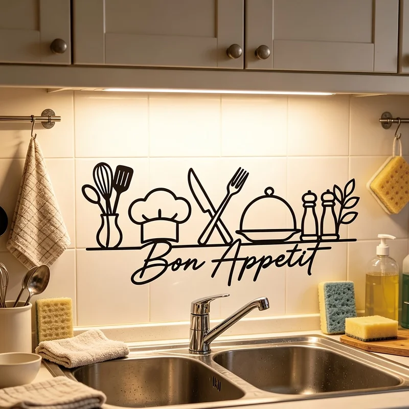 2DPlane，1Kitchen metal wall decoration - With chef's hat and spoon/French kitchen symbol designed with a fork 1pc