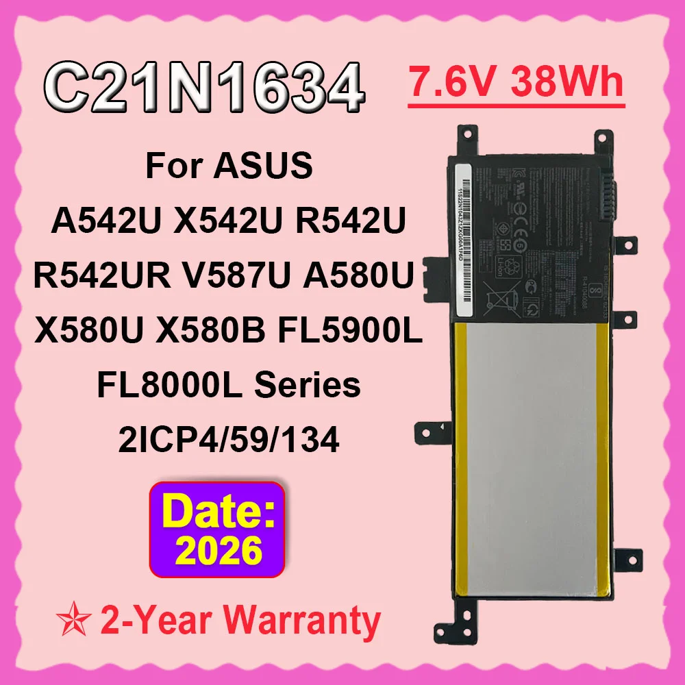 

DODOMORN 7.6V 38Wh Laptop Battery C21N1634 FOR ASUS X542U A542U R542U R542UR A580U X580U X580B V587U FL5900L FL8000L Series