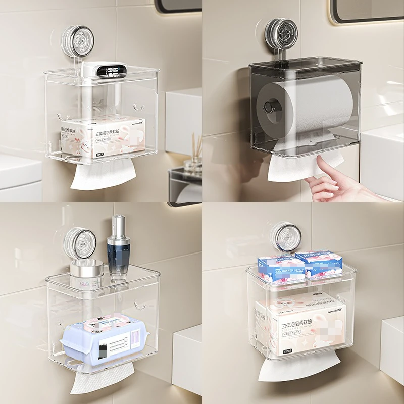 Portable Suction Cup Toilet Paper Holder Durable Waterproof Suction Paper Holder Tissue Case for Bathrooms and Bedrooms