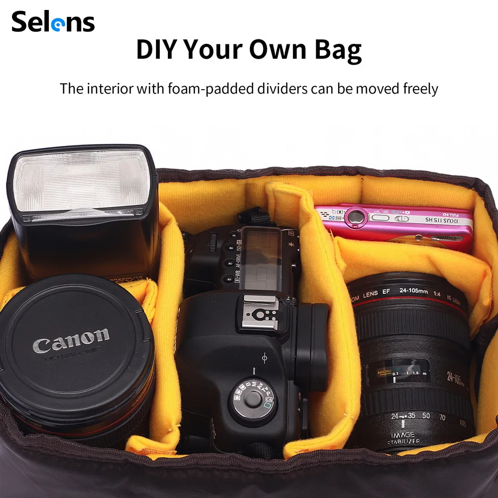 Selens Camera inner Bag Storage Pouch with Thickened Compartment Moistureproof Shockproof For Digital Camera Lens
