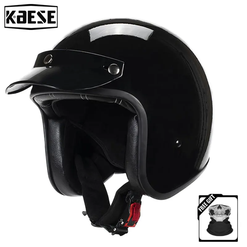 

Gloss Black Casco Moto Motorcycle Helmet 3/4 Open Helmet Motorcycle with Sun Visor DOT Approved Retro Motorcycle Helmet Unisex