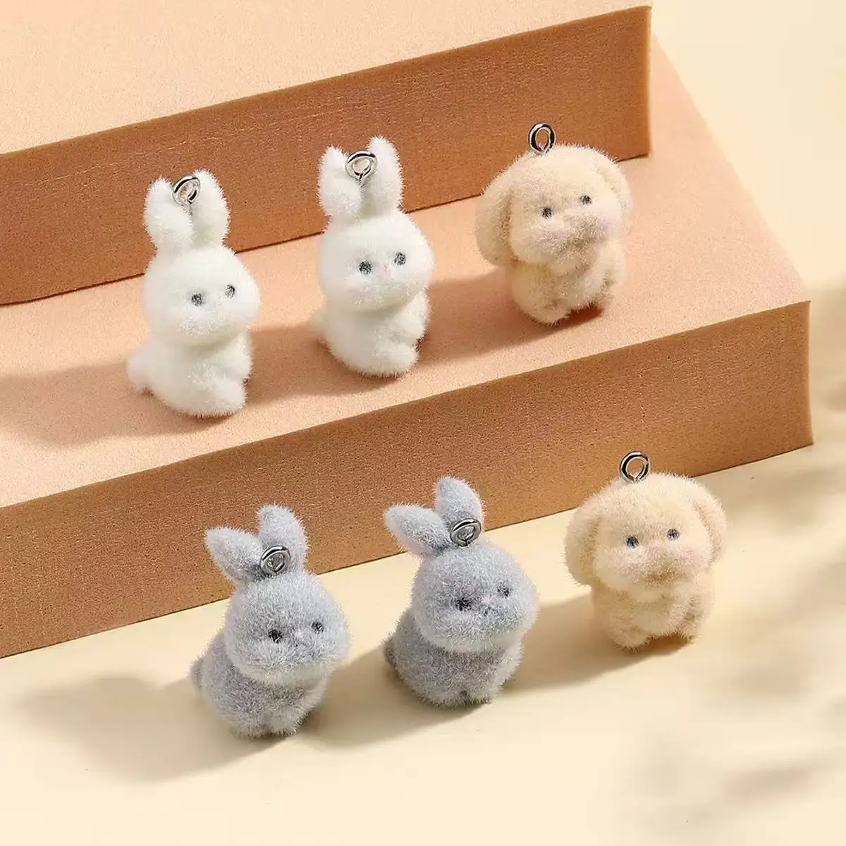 

10pcs Flocking Little Rabbit Resin Charms Animal Pendant DIY Phone Chains Keychain Earring Accessory for Jewelry Making Findings