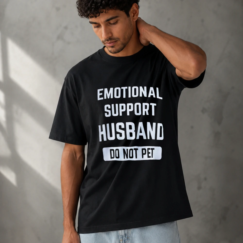 Emotional Support Husband Do Not Pet Funny Text Graphic Men Modal T‑Shirt Print O‑Neck Tees Soft Lightweight Summer Casual Tops