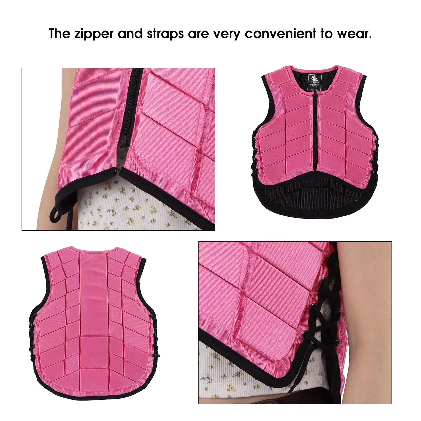 سترة حماية لجسم الفروسية للأطفال، سترة فروسية مبطنة بالفوم، معدات حماية لركوب الخيل، حماية الجسم باللون الوردي