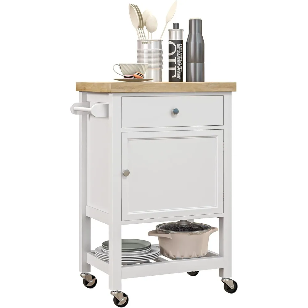 

Utility Kitchen Cart, Rolling Kitchen Island with Smooth Rubberwood Top