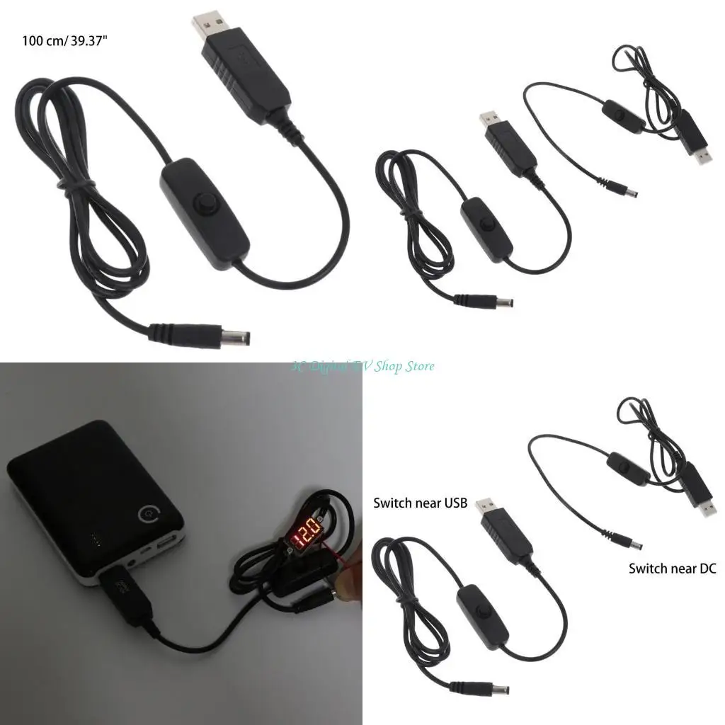 E74D USB 5V to 12V Step up Cable Module Converter 2.1x5.5mm Male Connector for Camera,routers,Table lamp