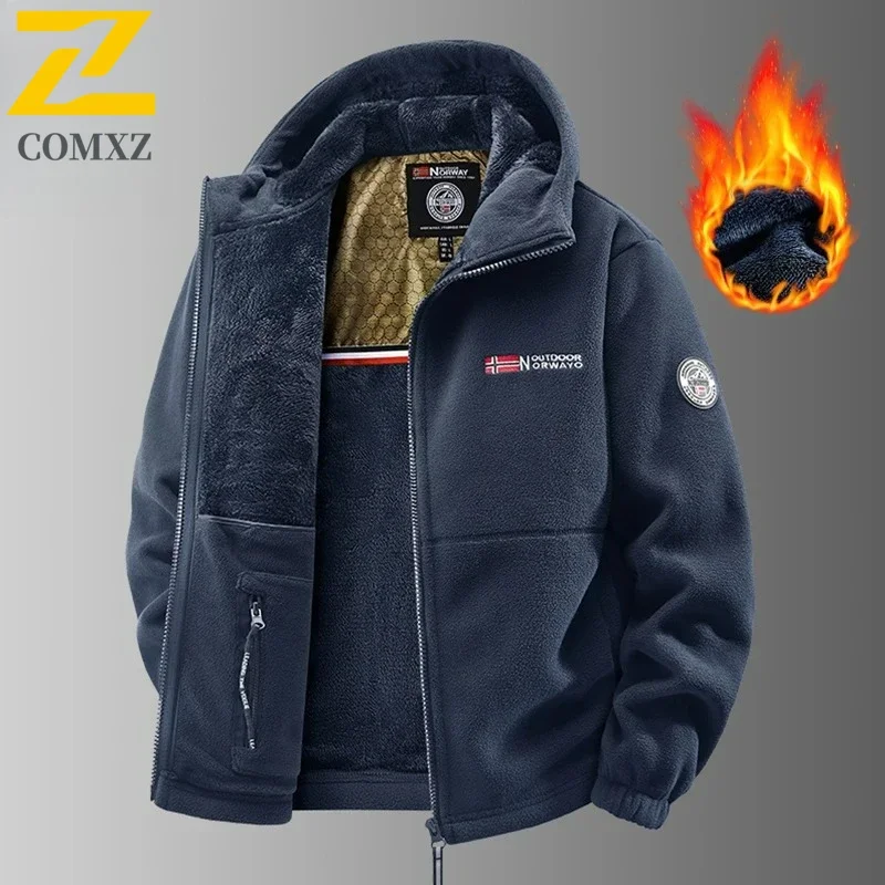 

Retro Style Outdoor Jacket with Winter Warmth Design Men's Sherpa Lined Cotton Coat Hooded Thickened Windproof Casual Riding