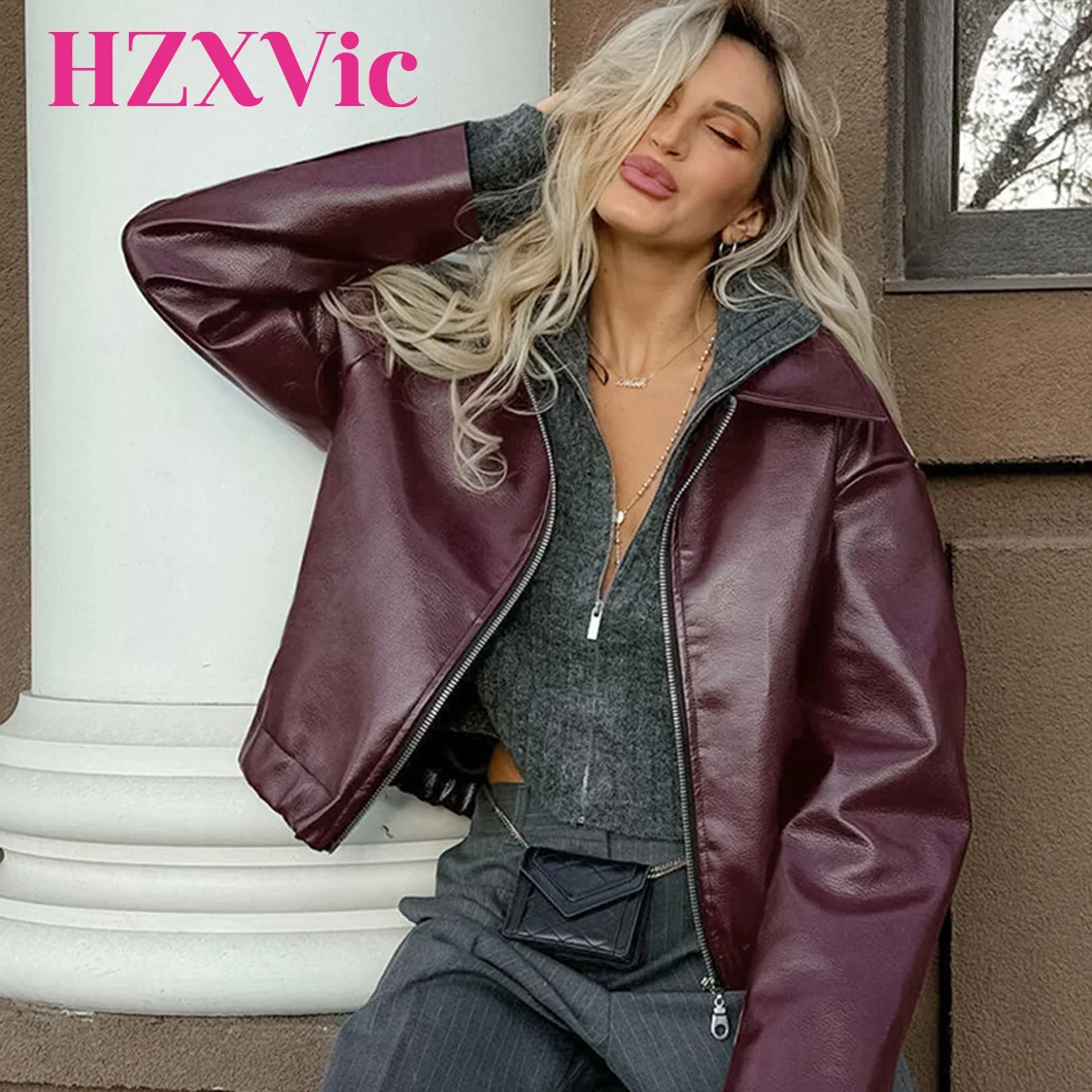 

HZXVic женские большие зимние куртки-бомберы из искусственной кожи для женщин Y2k модная мотоциклетная куртка на выход
