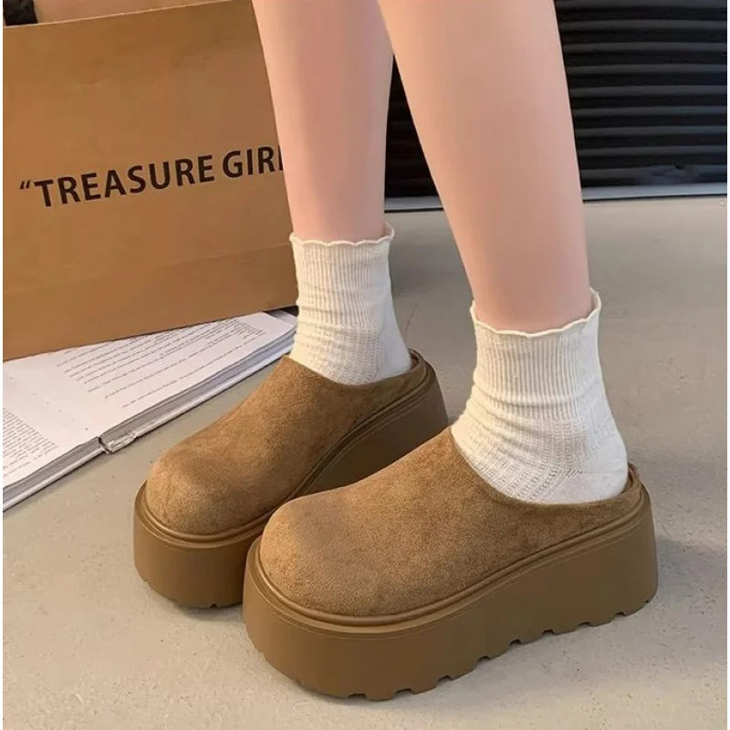 New Spring and Autumn Thick-Soled Platform Mule Shoes for Women, Simple, Loose-Fitting Slip-On Shoes, Casual, Height-Increasing